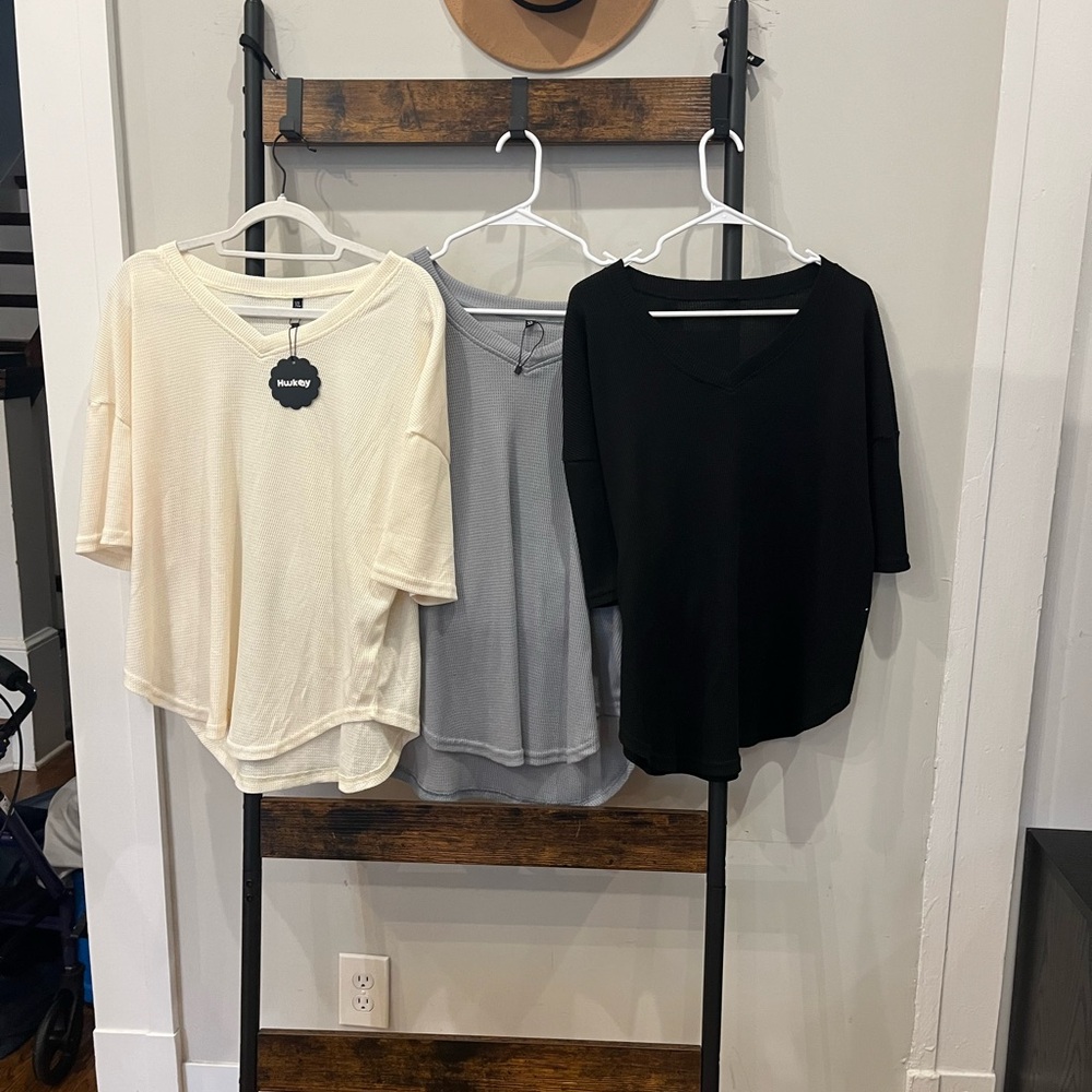 Harlow Cream and Gray 3/4 Sleeve Bodysuit Relaxed Fit